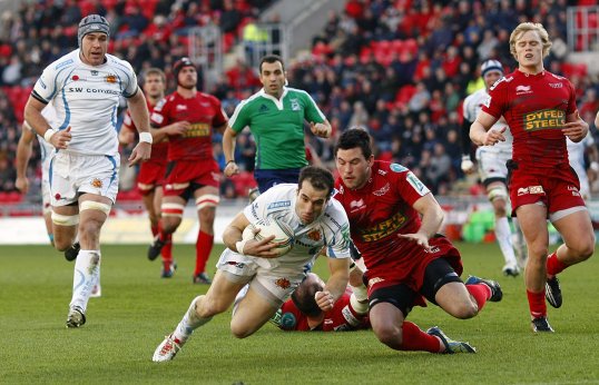 Gareth Steenson’s boot steered Exeter Chiefs to their first European Cup victory with a 22-16 win over Scarlets.
