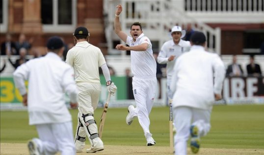 James Anderson claimed his 300th Test wicket as England gasped the initiative with two early wickets in New Zealand’s first innings at Lord’s.