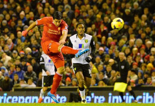 Liverpool striker Luis Suarez netted an incredible four goals to help his side earn a comfortable three points against Norwich City at Anfield.
