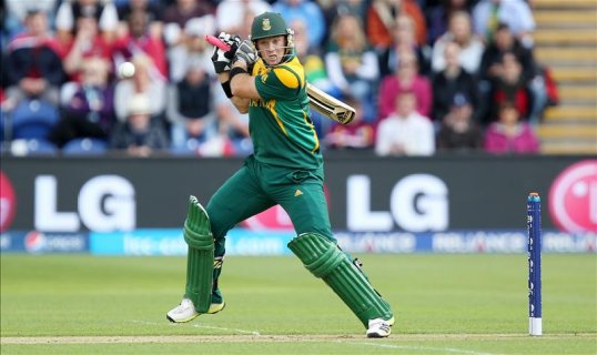 South Africa reached 230-6 in their rain-delayed reduced over Champions League match with West Indies at Cardiff.