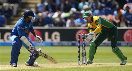 South Africa claimed the key wicket of Shikhar Dhawan as they looked to fight back against India’s dominance of the opening Champions League