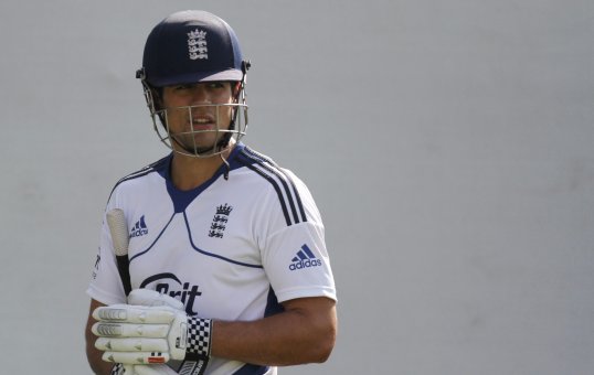 England captain Alastair Cook won the toss and elected to bat first in the opening one-day international against India in Rajkot.