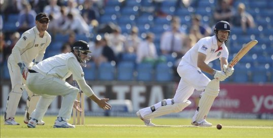 England captain Alastair Cook thwacked yet another four to drive the hosts past 100 against New Zealand at Headingley.
