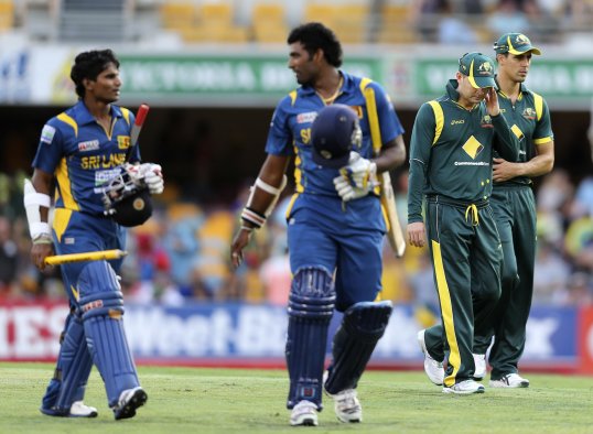 Australia narrowly avoided their lowest ever one-day international total as they were bowled for a meagre 74 in a four wicket defeat to Sri Lanka.