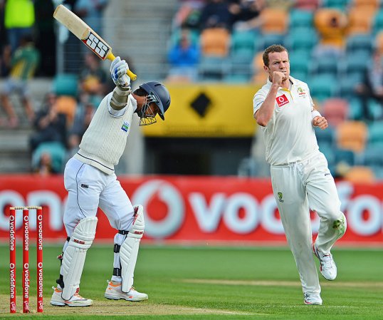 Only Tillakaratne Dilshan is showing any spirit for Sri Lanka as they collapse to 87 for 4 in reply to Australia is 450 for five declared in the first Test of the Warne-Muralitharan Trophy at Bellerive Oval, Hobart.