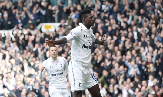 Tottenham Hotspur boss André Villas-Boas has challenged Emmanuel Adebayor to fire his side beyond FC Basel and into the Europa League semi-finals on Thursday.