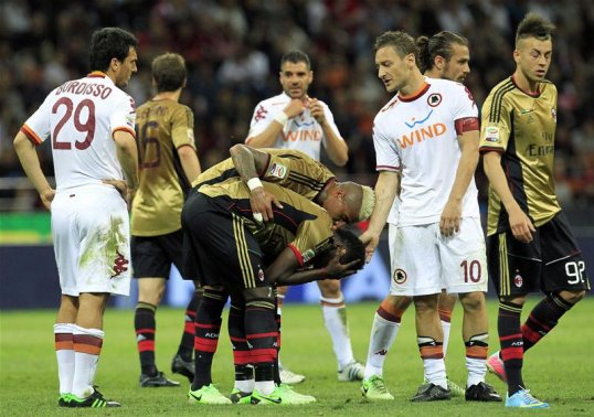 AC Milan’s game at the San Siro was briefly suspended because of racist chanting from opponent Roma's fans.