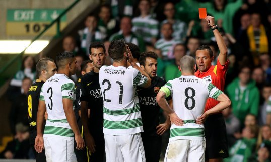Celtic boss Neil Lennon suggested Neymar was at fault for Scott Brown’s sending off during his side’s 1-0 defeat to Barcelona on Tuesday.