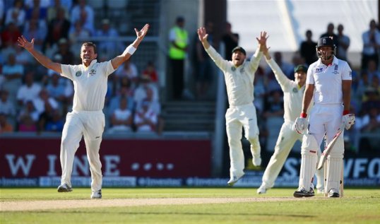 Australia have taken in two wickets on day two as England chase 527 in their first innings in the third Ashes Test at Old Trafford.