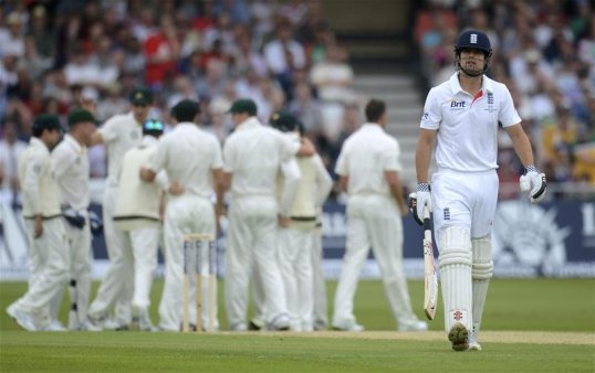 England go in to lunch without their captain Alastair Cook on 98-2 after Australia picked up early momentum despite having lost the toss in the first Ashes test at Trent Bridge.