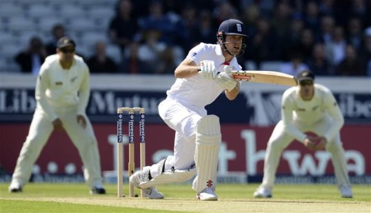 England captain Alastair Cook brought up his half century and England exploited New Zealand’s awful bowling during the evening session at Headingley.