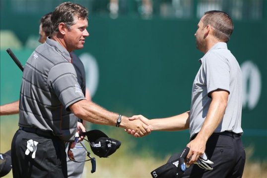 Spain’s Miguel Angel Jimenez has the lead after the second round of The Open at Muirfield on Friday.