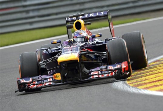 Red Bull’s Sebastian Vettel finished fastest in the second Practice session ahead of the Belgian Grand Prix despite a tyre failure.