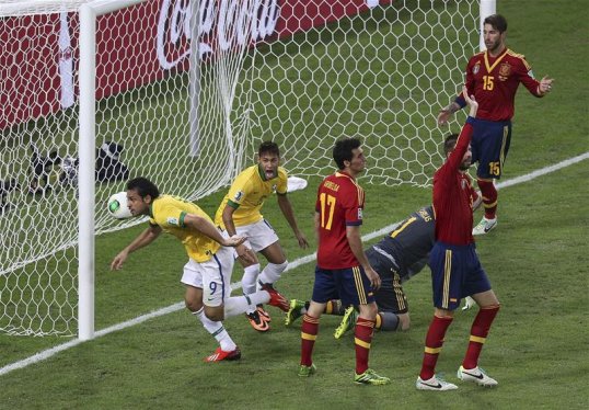 Brazil have a two-goal lead over Spain at half-time in the final of the Confederations Cup after a fiery first 45 minutes at the Maracana.
