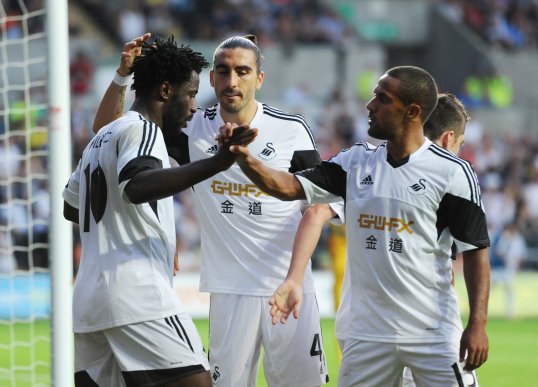 Swansea City thrashed Romanian outfit Petrolul Ploiesti in their Europa League play-off first leg tie at the Liberty Stadium.