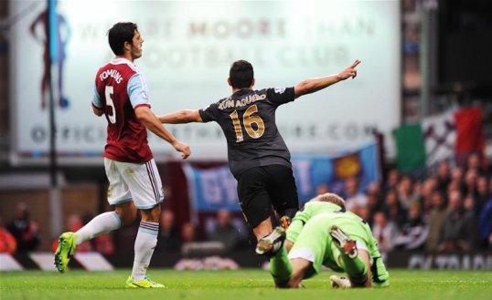 Two goals from Sergio Aguero and a late strike from David Silva gave Manchester City three points against a spirited West Ham United at Upton Park.
