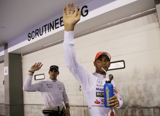 British driver Lewis Hamilton has pipped Red Bull Racing’s Sebastian Vettel for pole position tomorrow after the German led the pack for all practice sessions.