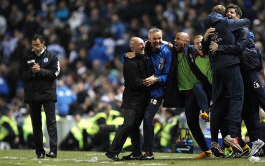Crystal Palace manager Ian Holloway could not contain his joy after watching his team beat Brighton & Hove Albion 2-0 away to reach the Championship play-off final.