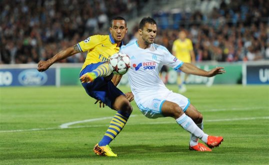 Marseille and Arsenal are drawing 0-0 at half-time in their Champions League group match at the Stade Velodrome.