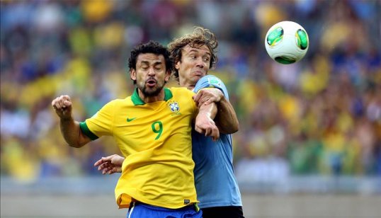 Brazil have a 1-0 lead at half-time in their Confederations Cup semi-final against Uruguay at the Estadio Mineirao.