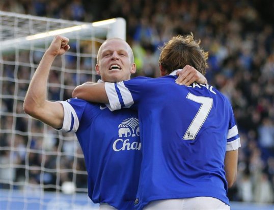Everton lead Fulham 1-0 at half-time in their League Cup third round tie at Craven Cottage.