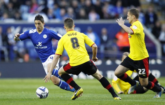 Leicester City and Watford played out a goalless first half at a rain-swept King Power Stadium this evening.