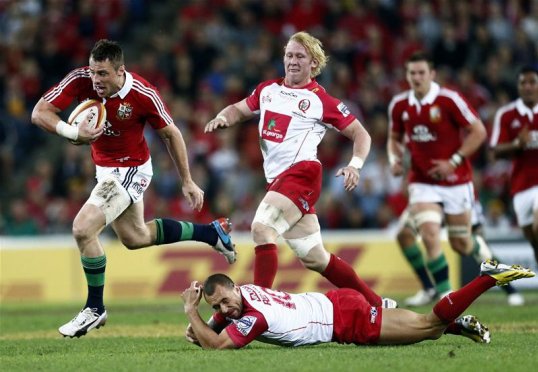 The Lions lead the Queensland Reds 16-7 at half time in their match in Brisbane’s Suncorp Stadium.