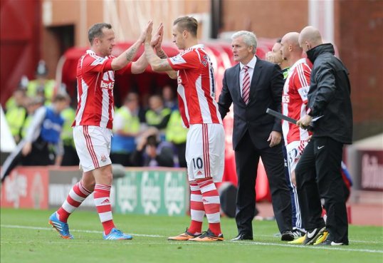 Stoke City are leading Sunderland 1-0 at the Britannia Stadium at half time thanks to a goal from Charlie Adam.