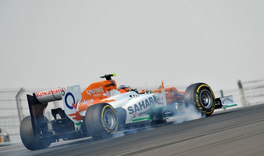 Force India driver Nico Hulkenberg has crashed out of the Abu Dhabi Grand Prix after connecting with Williams driver Bruno Senna.
