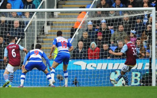 Aston Villa have come from behind at the Madejski Stadium to lead Reading 2-1 at half time.