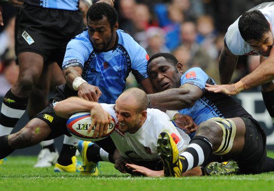Charlie Sharples converted try has given a decisive lead over second tier Fiji in the open autumn international at Twickenham.