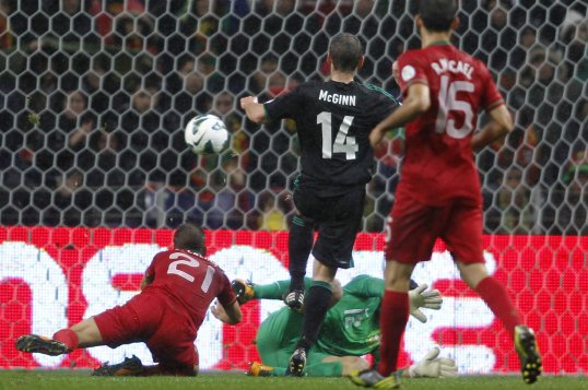 Northern Ireland took an unlikely lead into half-time against Portugal tonight.