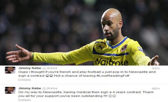 Reading midfielder Jimmy Kébé has taken a dig at Newcastle United on Twitter.
