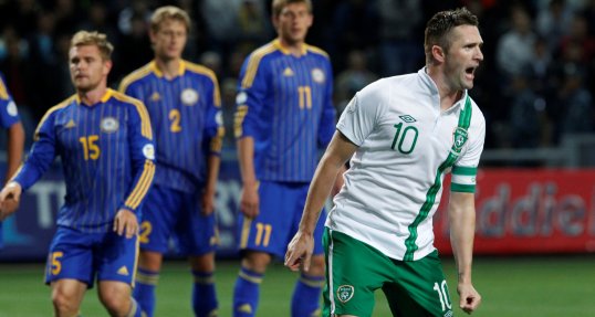 Robbie Keane and Kevin Doyle scored twice in the dying 60 seconds to save the Republic of Ireland from an embarrassing defeat against Kazakhstan.