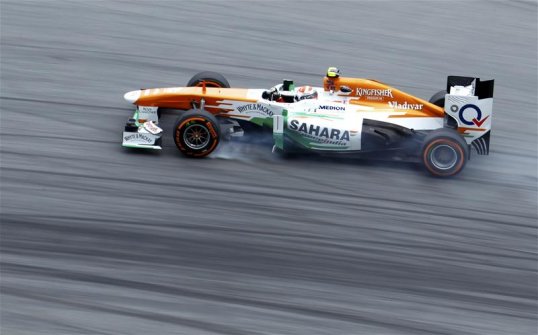 Force India’s Adrian Sutil lead at the end of the first qualifying session at the Malaysian Grand Prix.