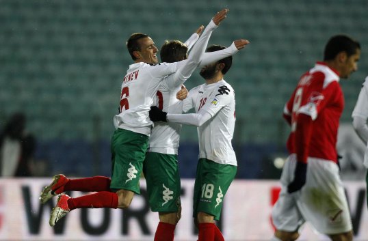 Bulgaria moved to within four points of Group B leaders Italy tonight after thrashing Malta 6-0 in Sofia.