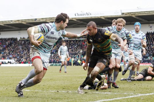 Two Manu Tuilagi tries helped Leicester Tigers to a 36-8 victory over Northampton Saints in the East Midlands derby this afternoon.