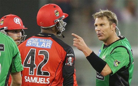 West Indian batsman Marlon Samuels has accused Melbourne Stars captain Shane Warne of “desperate” behaviour for instigating an ugly confrontation during a Big Bash clash with derby rivals Renegades.