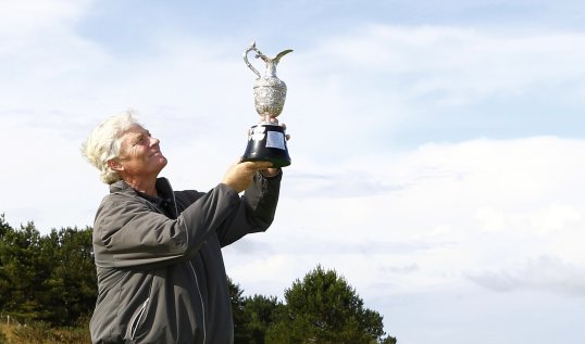 Mark Wiebe beat Bernhard Langer in a play-off to win the Senior Open Championship on Monday.