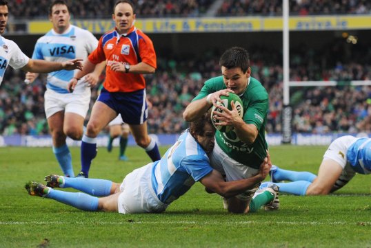 Ireland scored four trys to take an impressive 24-9 lead over Argentina in Dublin.