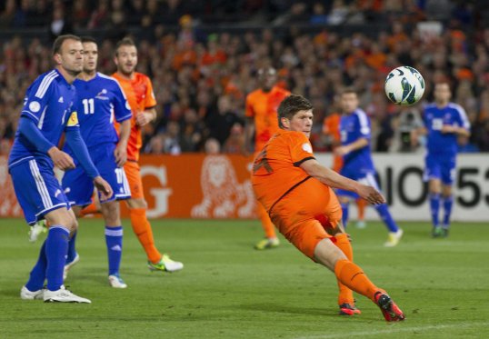 The Netherlands enjoyed a dominant half of football as Rafael van der Vaart scored on the seventh minute in his 100th appearance for his country.