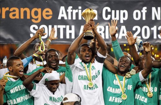 Nigerian President Goodluck Jonathan has congratulated the national side after they lifted the Africa Cup of Nations title on Sunday with a 1-0 win over Burkina Faso in South Africa.