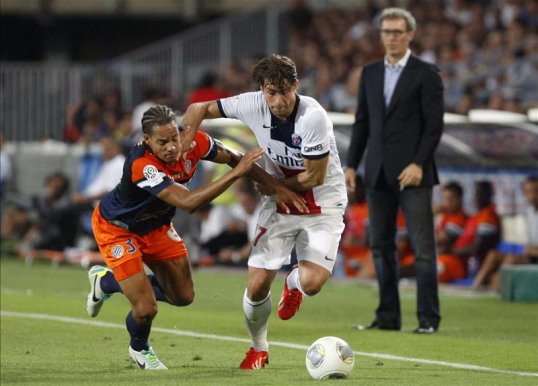 Paris Saint Germain have begun their defence of the Ligue 1 title with a 1-1 draw away at Montpellier who held on for a point after being reduced to 10 men for the last 20 minutes.
