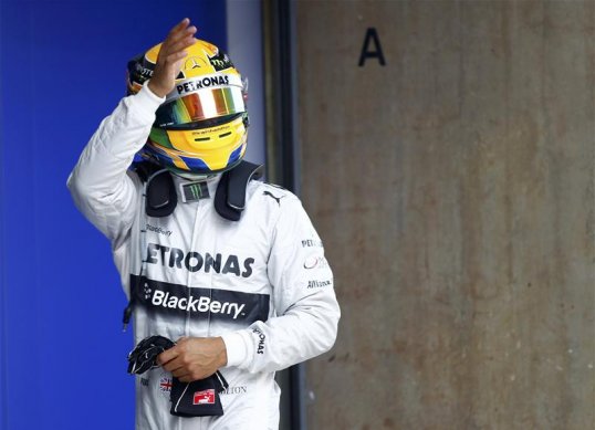 Mercedes’ Lews Hamilton will start the Chinese Grand Prix in pole but Red Bull’s Mark Webber has been sent to the back of the grid after a technical error in qualifying.