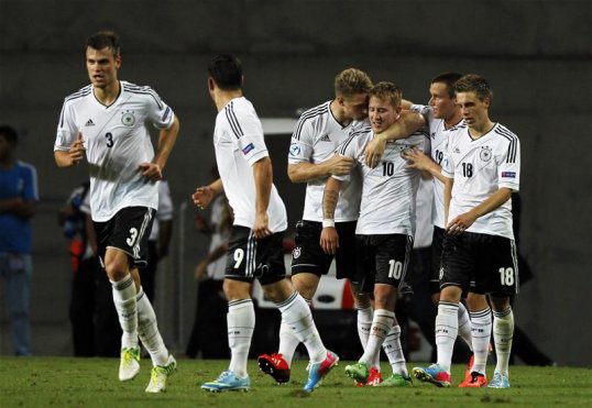 Germany Under-21 came back from a goal down to beat Russia Under-21 2-1 at the Netanya Municipal Stadium in their European Championship match.