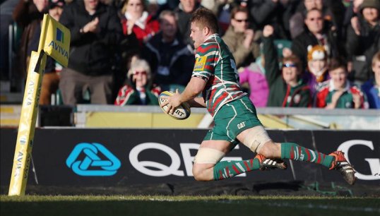 Leicester Tigers lock Ed Slater has been named the Premiership player of the month for March.