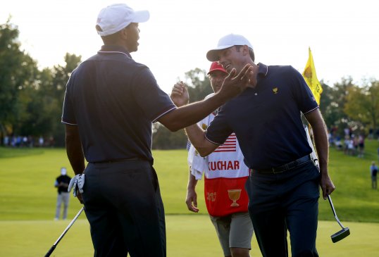 The United States overcame poor weather and a fight back from the Internationals to take a slender lead after the opening day four-balls at the Presidents Cup.
