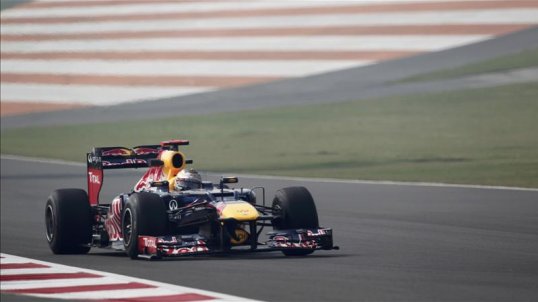 Red Bull’s Sebastian Vettel leads the field in the first practice at the Indian Grand Prix at the Buddh International Circuit.