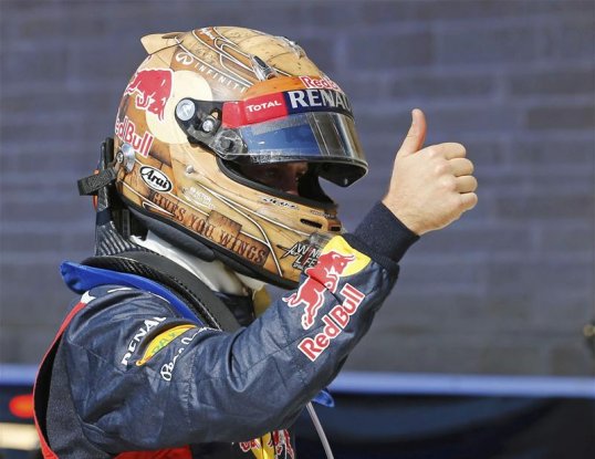 Sebastian Vettel is 56 laps away from becoming the youngest triple world champion in Formula 1 history after taking pole position for tomorrow's Austin Grand Prix.