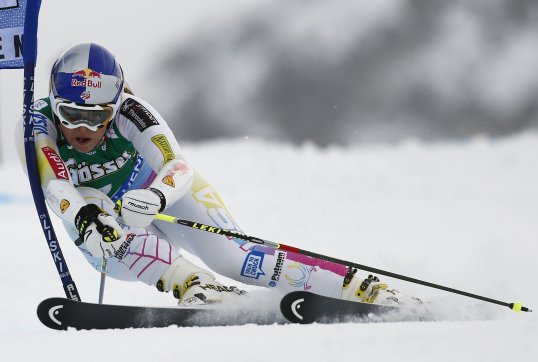 The International Ski Federation has turned down Lindsey Vonn's request to compete in the men's World Cup downhill ski race.
